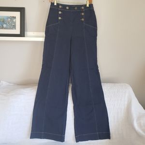 ModCloth Wide Leg Sailor Pants Dark Denim M